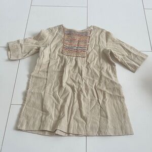 Bonpoint Beige dress wool blend with Colorful Embroidery 6A